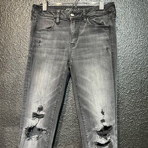 AEO distressed black skinny jeans